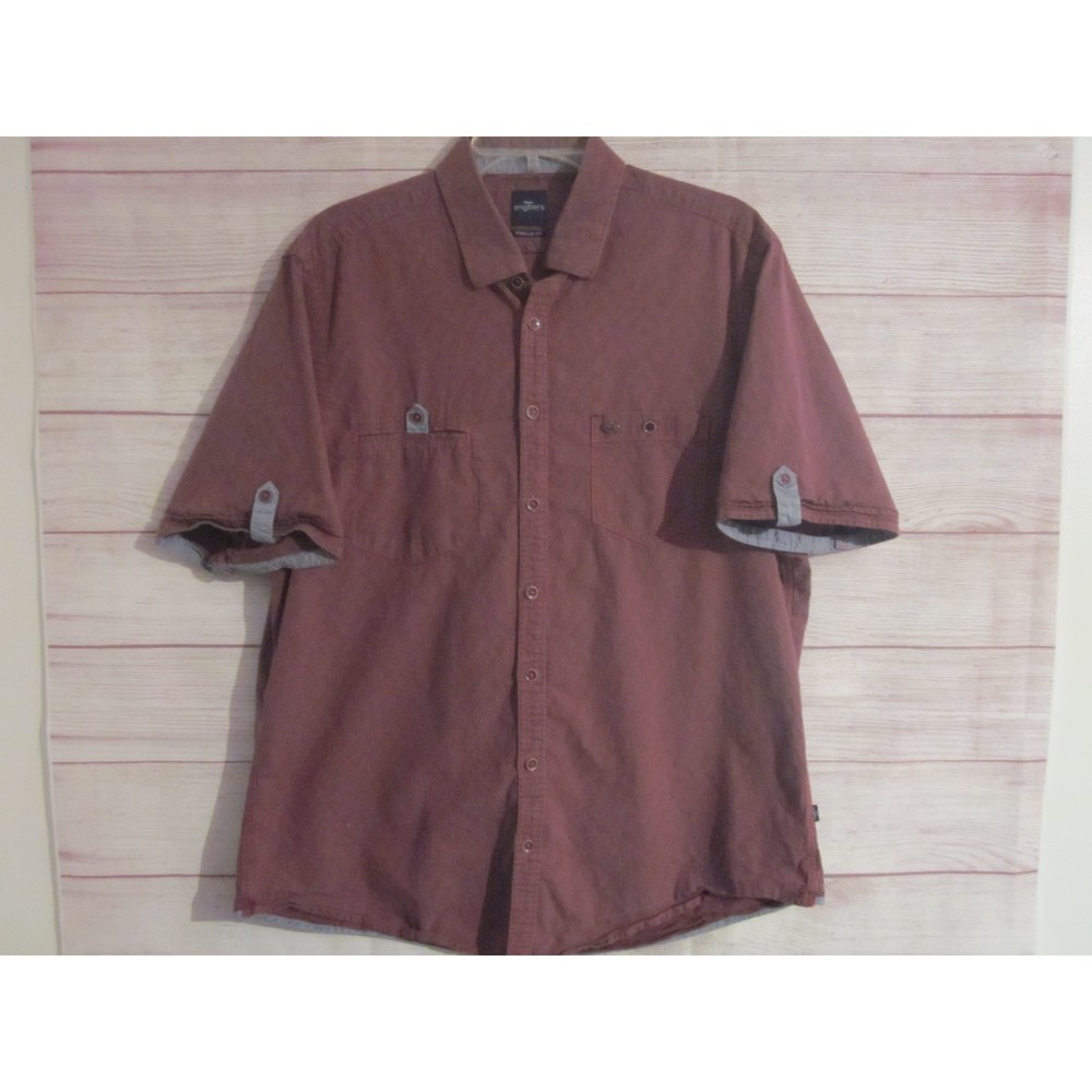 Engbers Men's XL Regular Fit Blue Red Stripe Short Sleeved Button Up Shirt